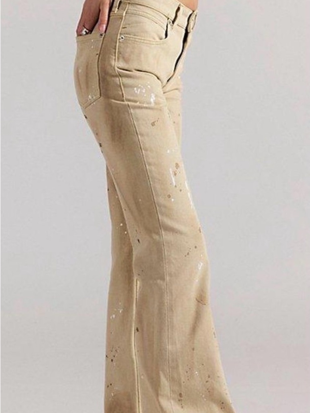We The Free Beige Paint-Splatter Flare Jeans